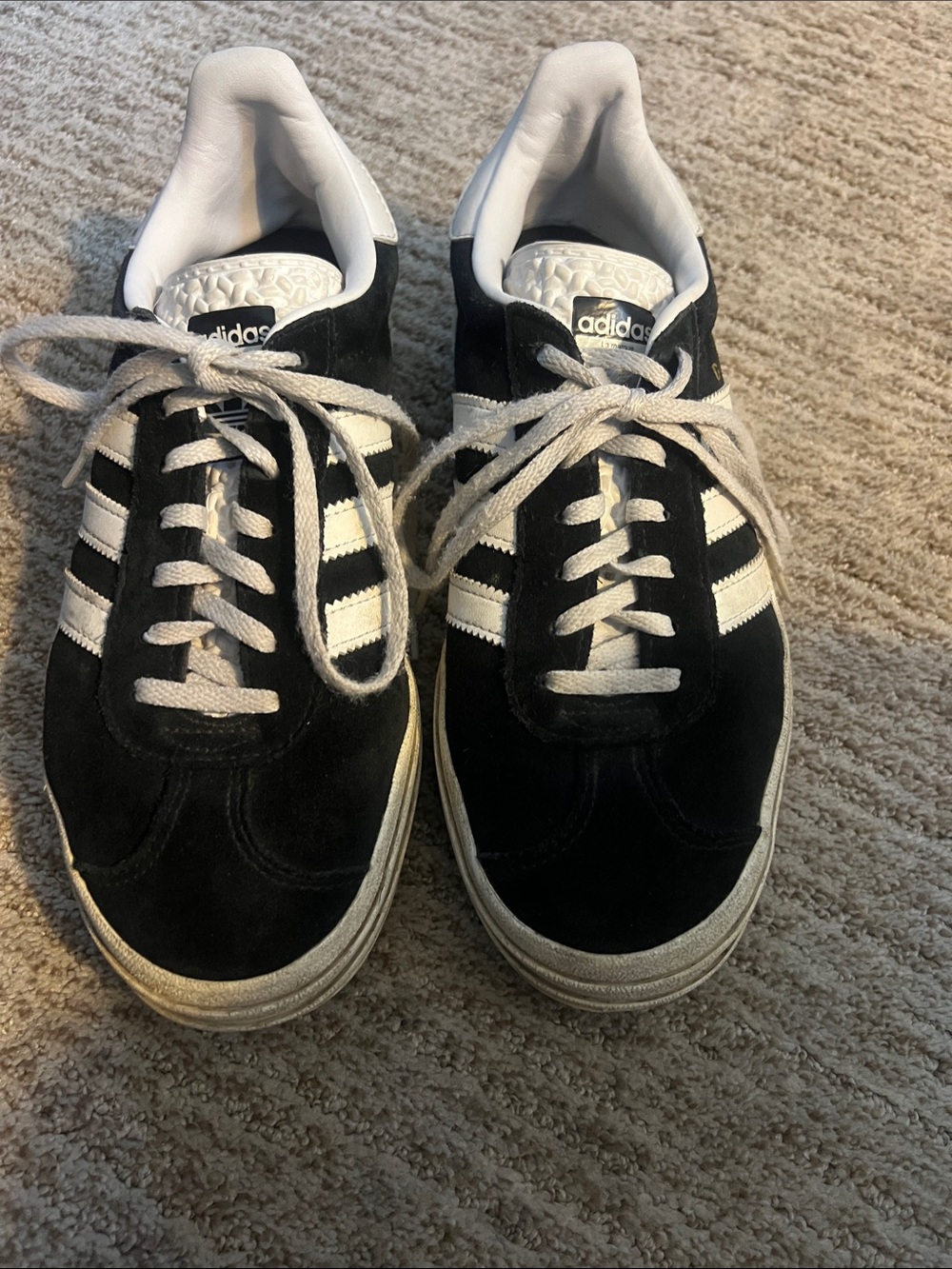 Adidas Gazelle Bold Black Suede Sneakers with White Stripes - Women's 8.5